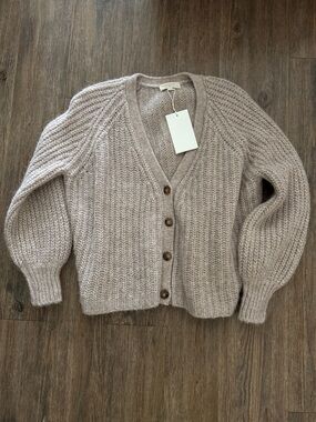 Sezane Bastille V-Neck Cardigan Sweater - Beige Small